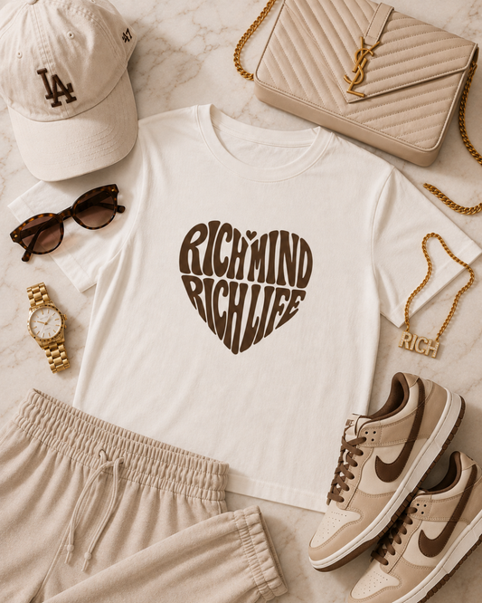 Rich Mind Rich Life Statement Tee - Chocolate Brown