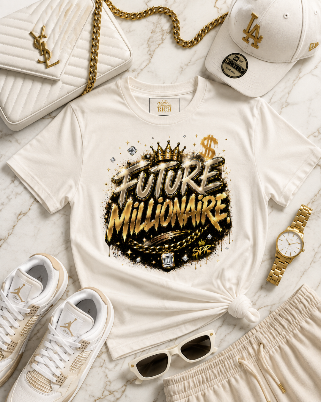 Future Millionaire Statement Tee - Champagne Gold