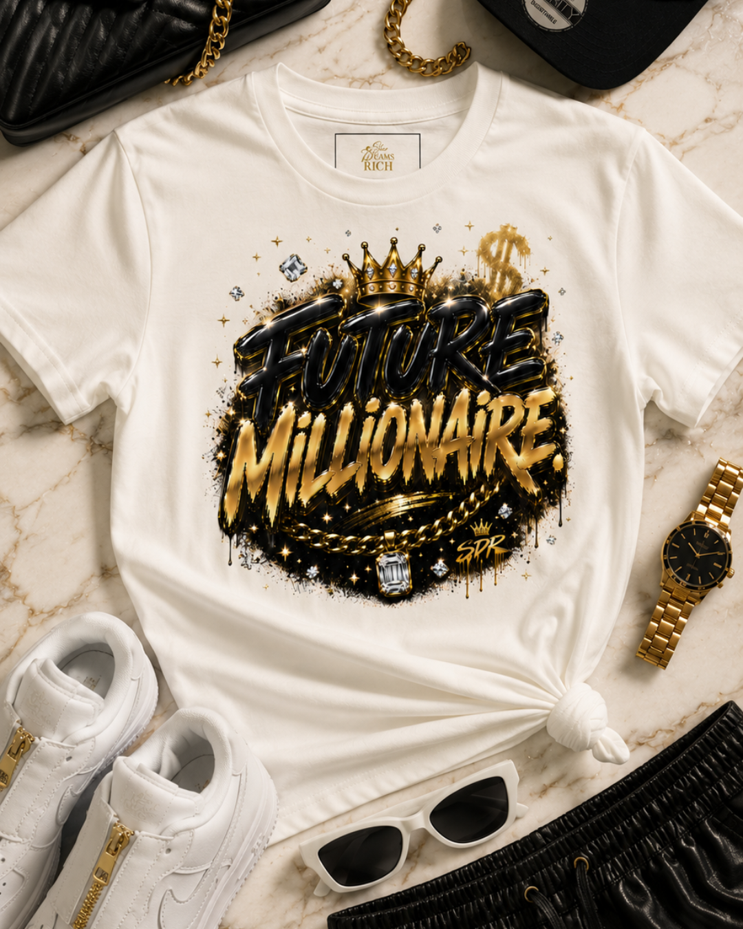 Future Millionaire Statement Tee - Black & Gold
