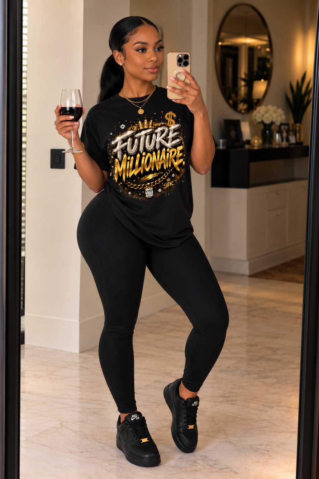 Future Millionaire Statement Tee - Champagne Gold