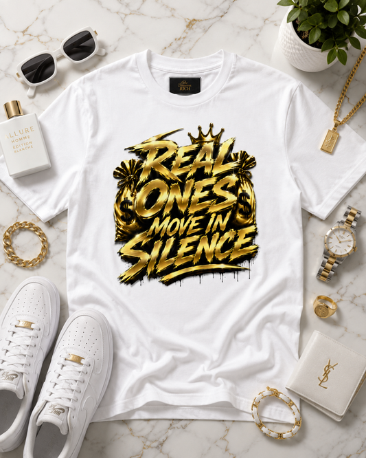 Real Ones Move In Silence Statement Tee - Gold