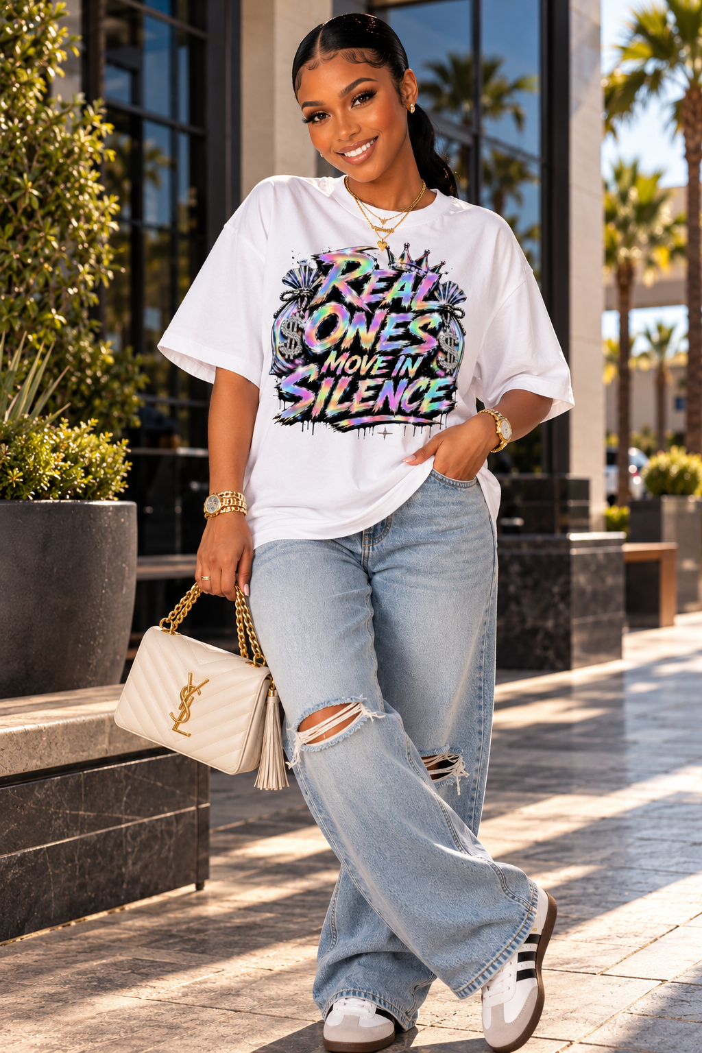 Real Ones Move In Silence Statement Tee - Real Ones Move In Silence – Holographic