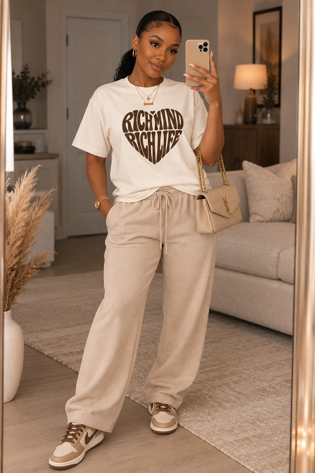 Rich Mind Rich Life Statement Tee - Chocolate Brown