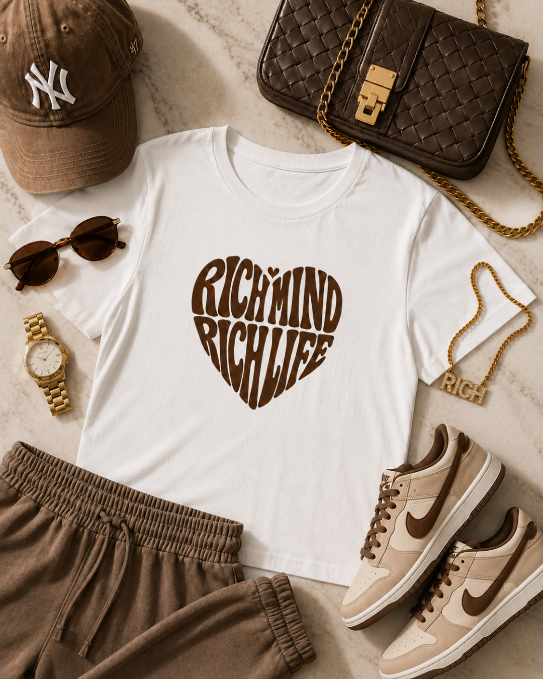 Rich Mind Rich Life Statement Tee - Chocolate Brown