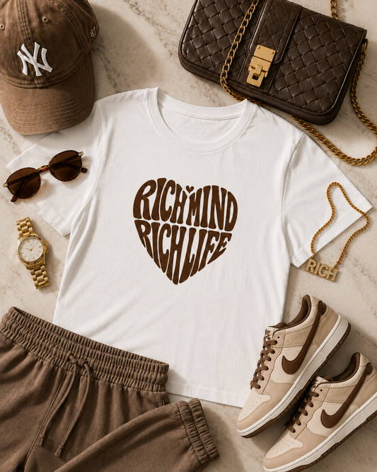 Rich Mind Rich Life Statement Tee - Chocolate Brown