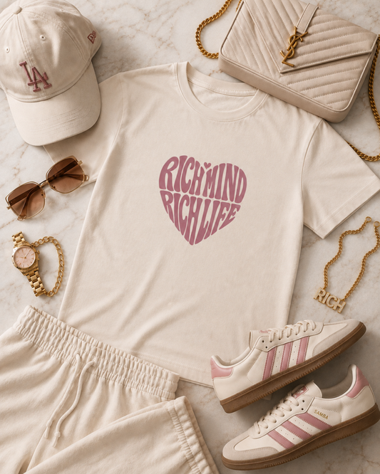 Rich Mind Rich Life Statement Tee - Dusty Rose