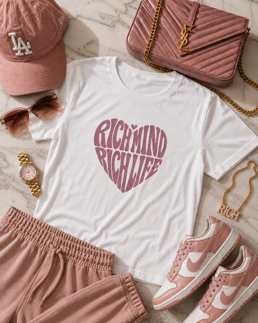 Rich Mind Rich Life Statement Tee - Dusty Rose