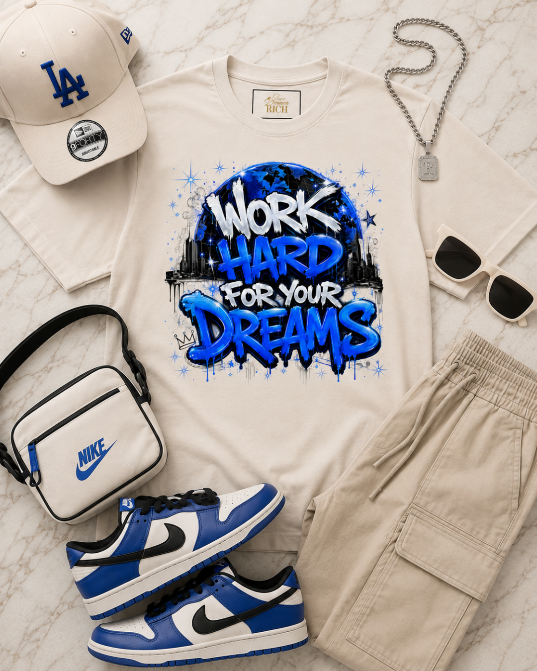 Work Hard For Your Dreams Statement Tee – Electric Blue