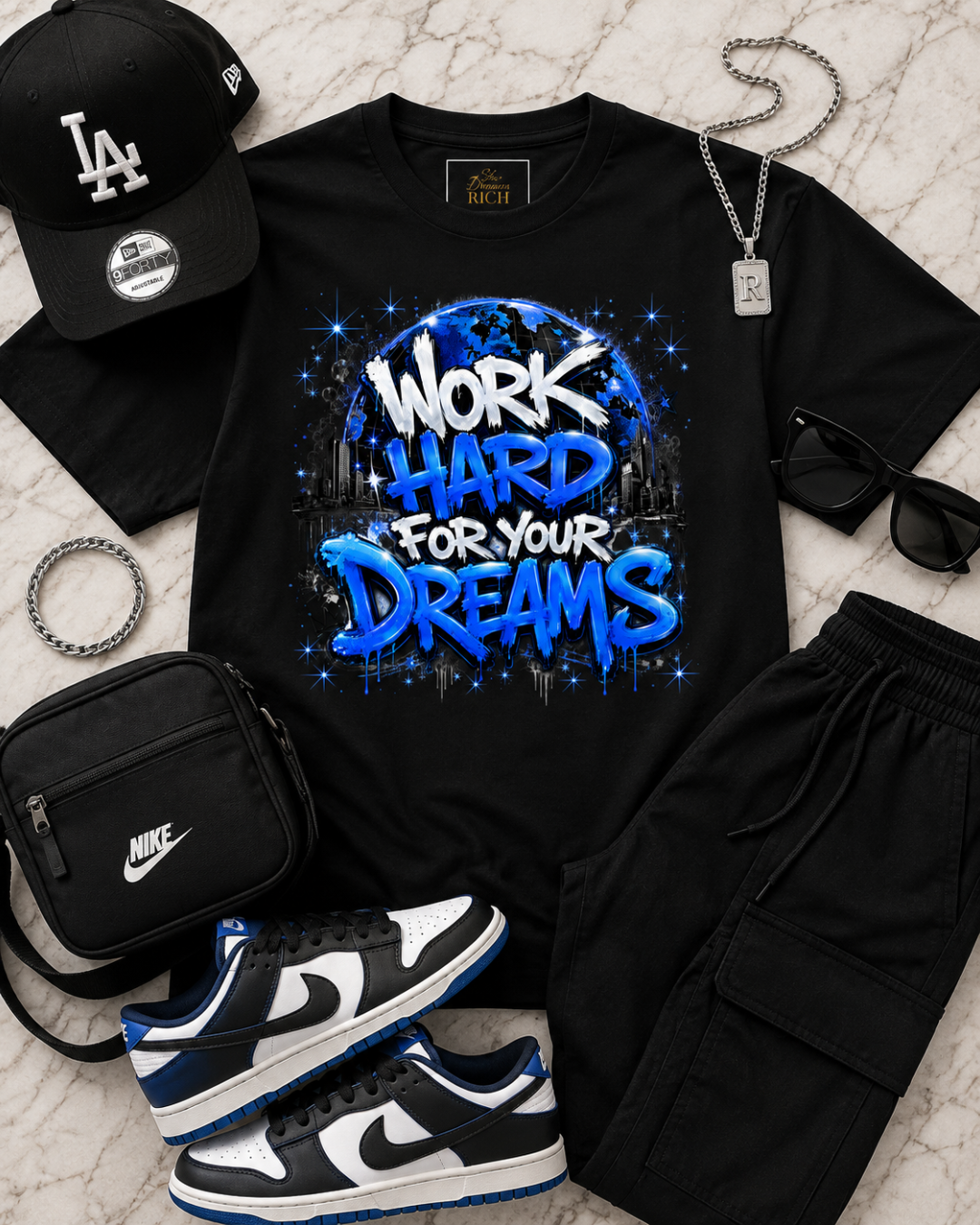 Work Hard For Your Dreams Statement Tee – Electric Blue
