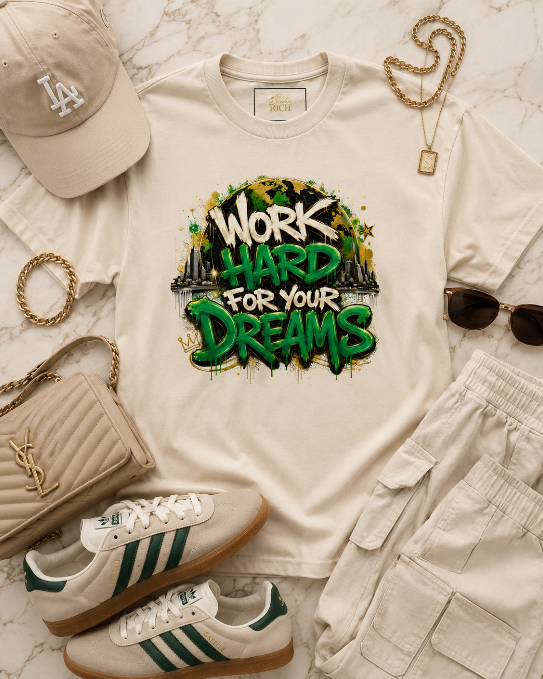 Work Hard For Your Dreams Statement Tee - Emerald