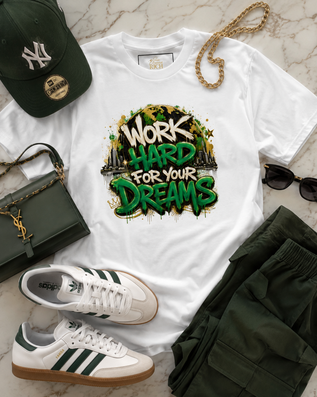 Work Hard For Your Dreams Statement Tee - Emerald