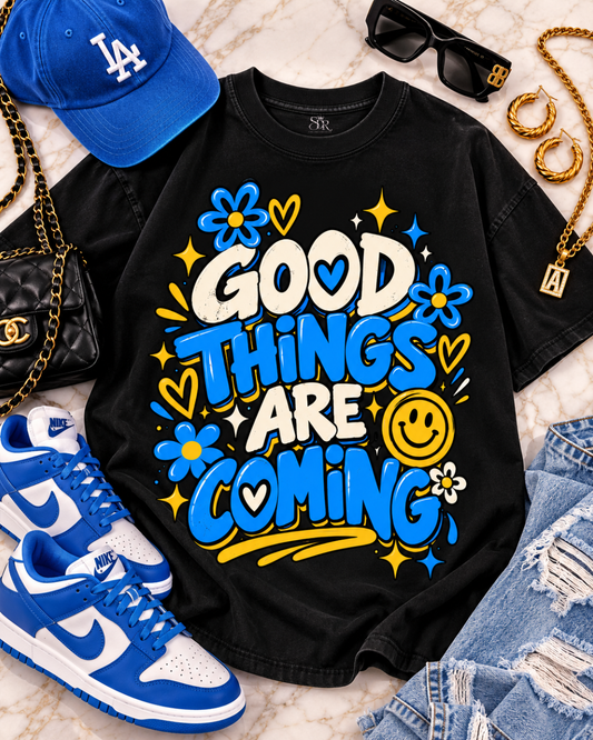 Good Things Are Coming Heavyweight Graphic Tee — Blue Energy