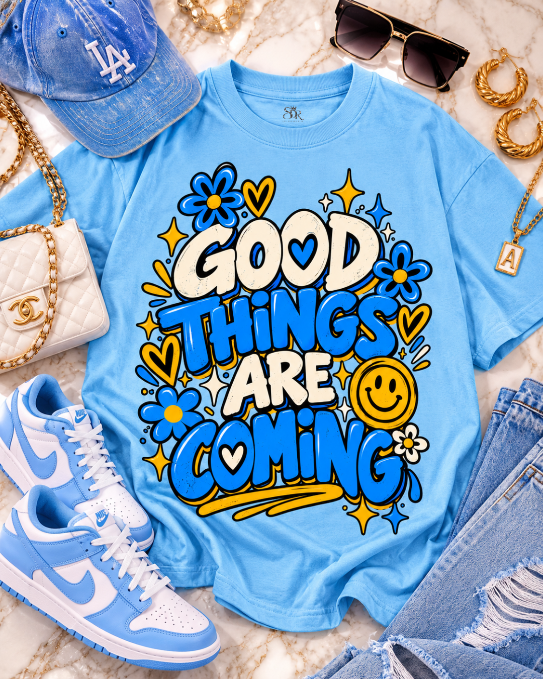 Good Things Are Coming Heavyweight Graphic Tee — Blue Energy