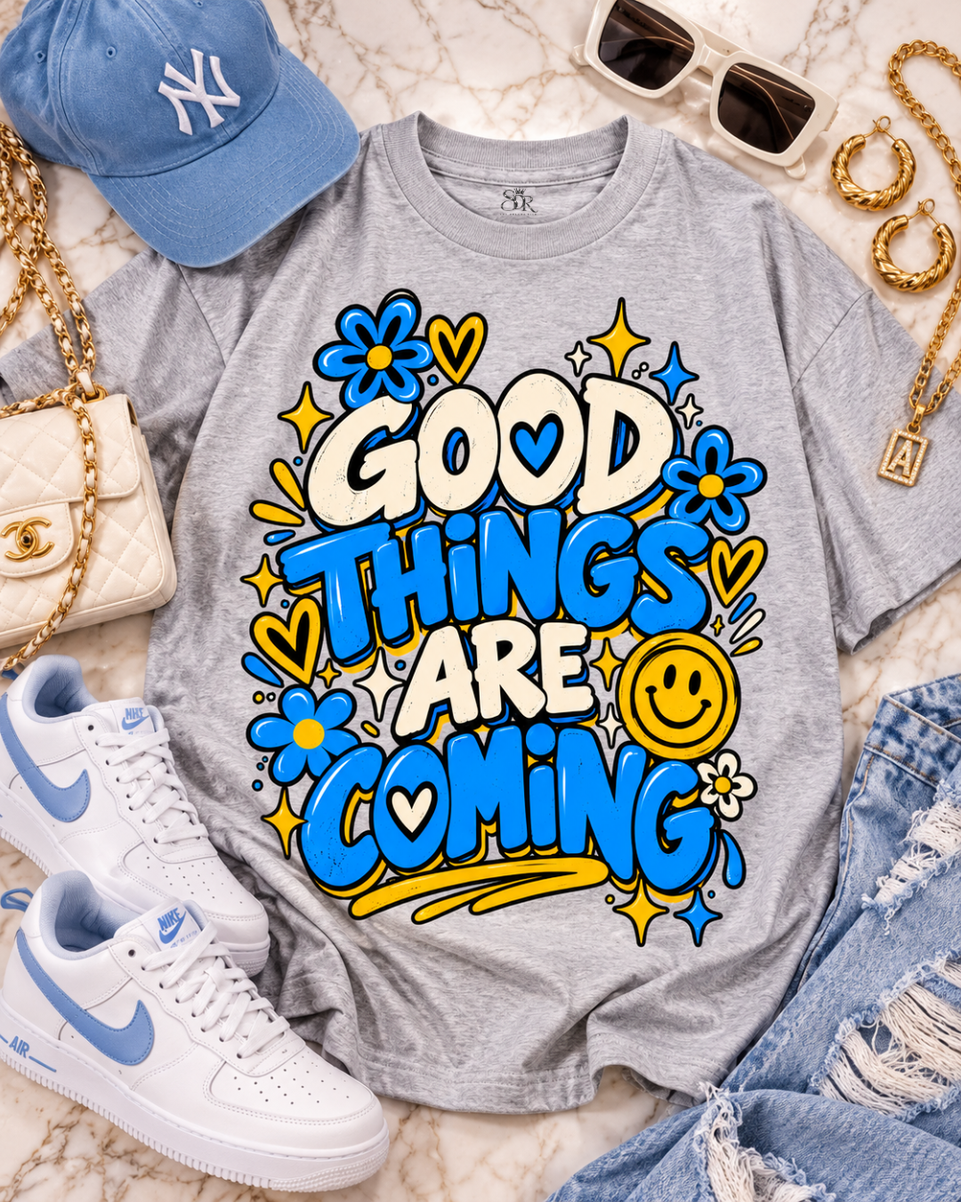 Good Things Are Coming Heavyweight Graphic Tee — Blue Energy